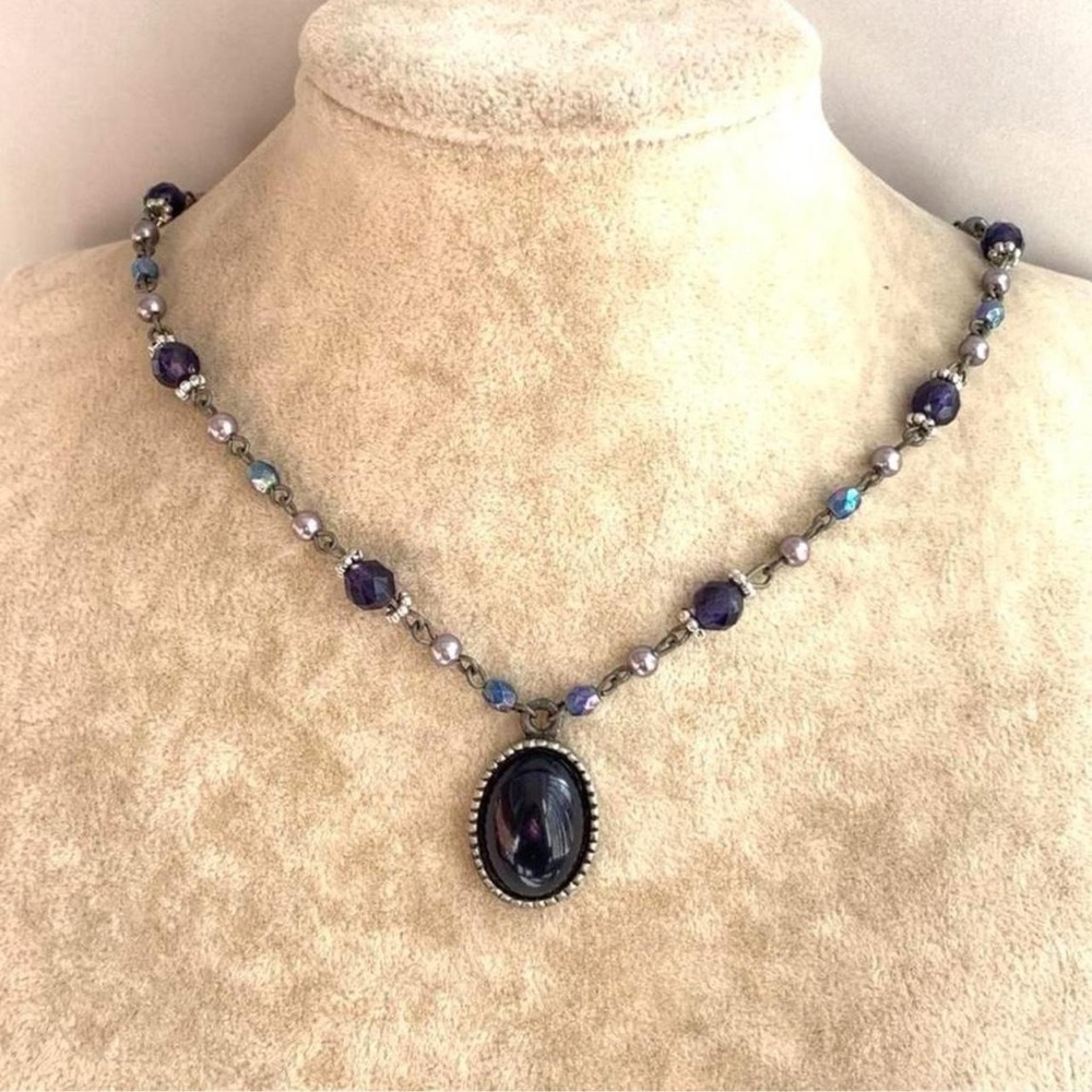 Blue Beaded Pendant Fairy Goth Necklace